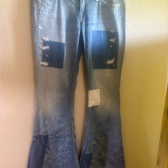 True Religion Carrie Blue Flare Patchwork Jeans - Picture 4 of 6